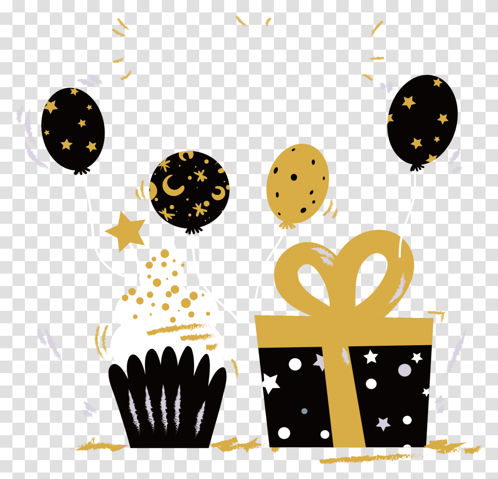 Party Cupcake Gift Balloons Sticker By Candace Kee Cupcake Clipart Gold And Black, Poster, Paper, Icing, Cream Transparent Png