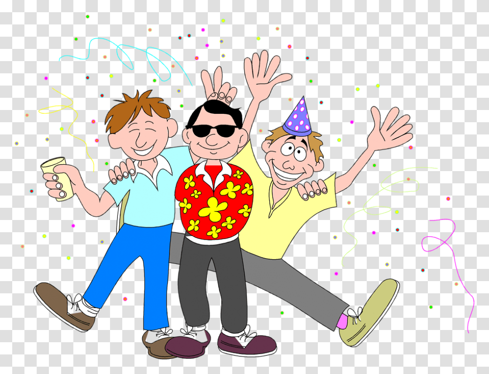 Party Free Stock Photo Illustration Of Three Guys, Sunglasses, Person, People Transparent Png