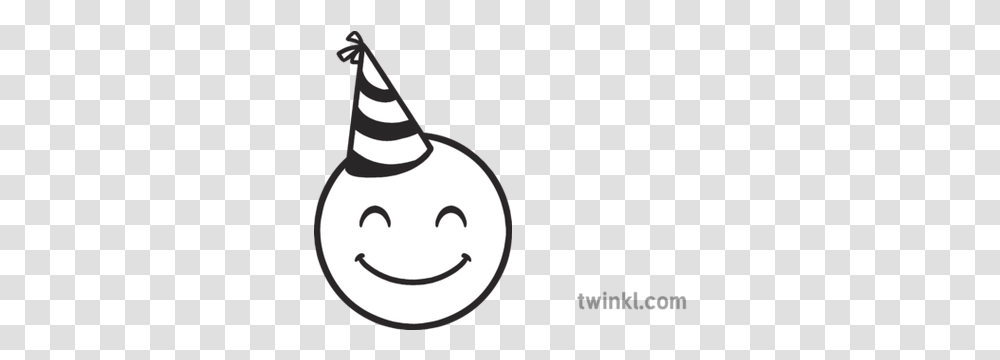Party Hat Smile Emoji Christmas Festive Emote Happy Party Emoji Black And White, Clothing, Apparel, Snowman, Winter Transparent Png