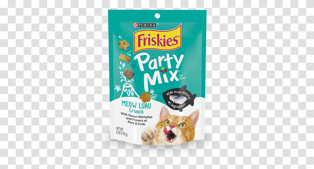 Party Mix Meow Luau Crunch Cat Treats Friskies, Mammal, Animal, Flyer, Paper Transparent Png