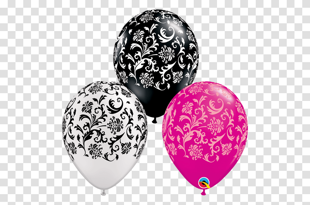Party Supplies Balloons Pearl White Black Print Damask Balon Batik, Egg, Food, Easter Egg Transparent Png
