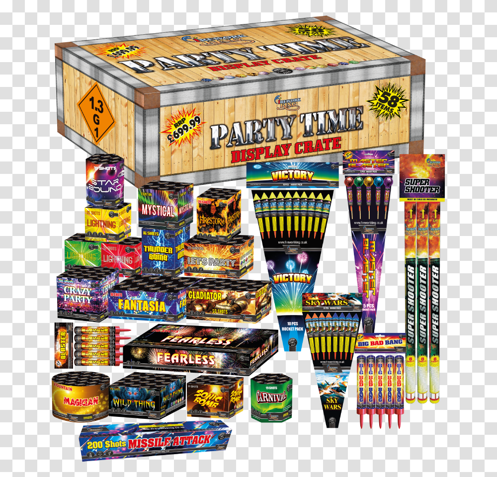 Party Time 58 Piece Firework Display Pack Selection Party Time Firework Box, Tin, Shelf, Food, Can Transparent Png