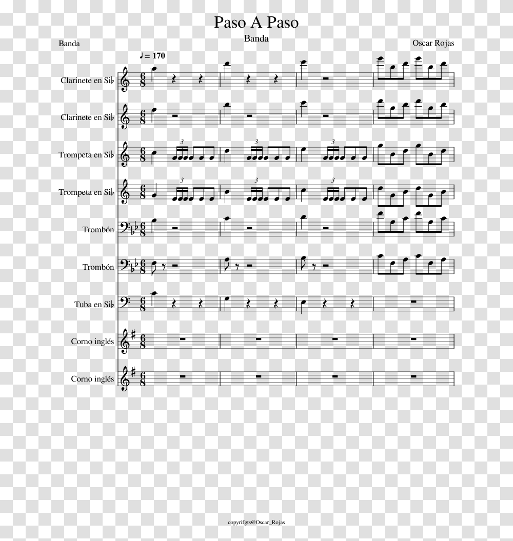 Paso Sheet Music For Clarinet Trumpet Trombone Tuba Tetris Theme A Song, Gray, World Of Warcraft Transparent Png