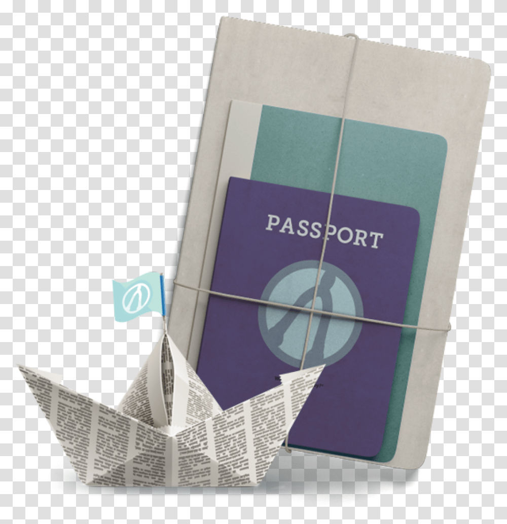 Passport And Journal Bundle With Paper Boat Bateau Origami Papier Journal, Book, Novel Transparent Png