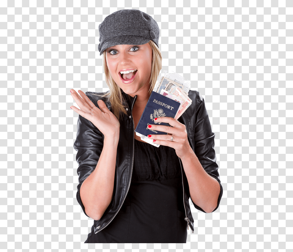 Passport Girl Girl With Passport In Hand, Person, Female, Face, Advertisement Transparent Png