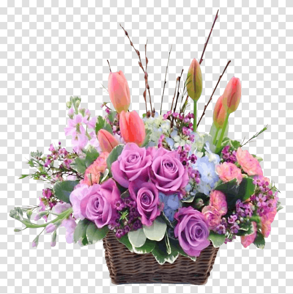 Pastel Flowers Arrangements In Easter Baskets Hd Easter Flower In A Basket, Floral Design, Pattern, Graphics, Art Transparent Png