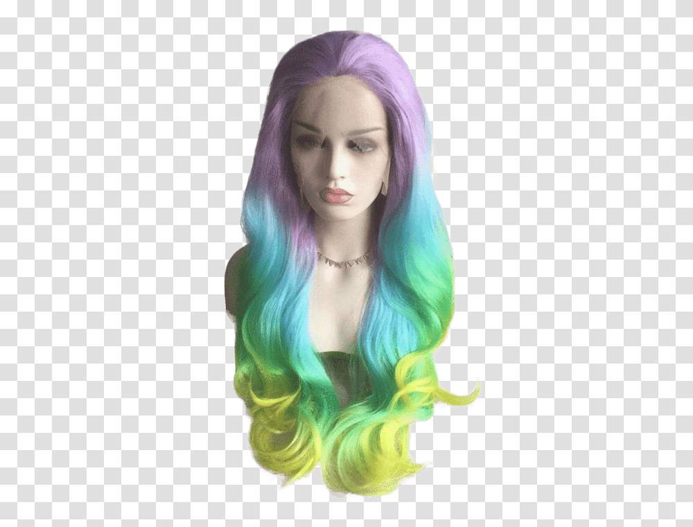 Pastel Rainbow Ombr Wavy Long Lace Front Wig Pastel Rainbow Lace Front Wig, Hair, Person, Human, Painting Transparent Png