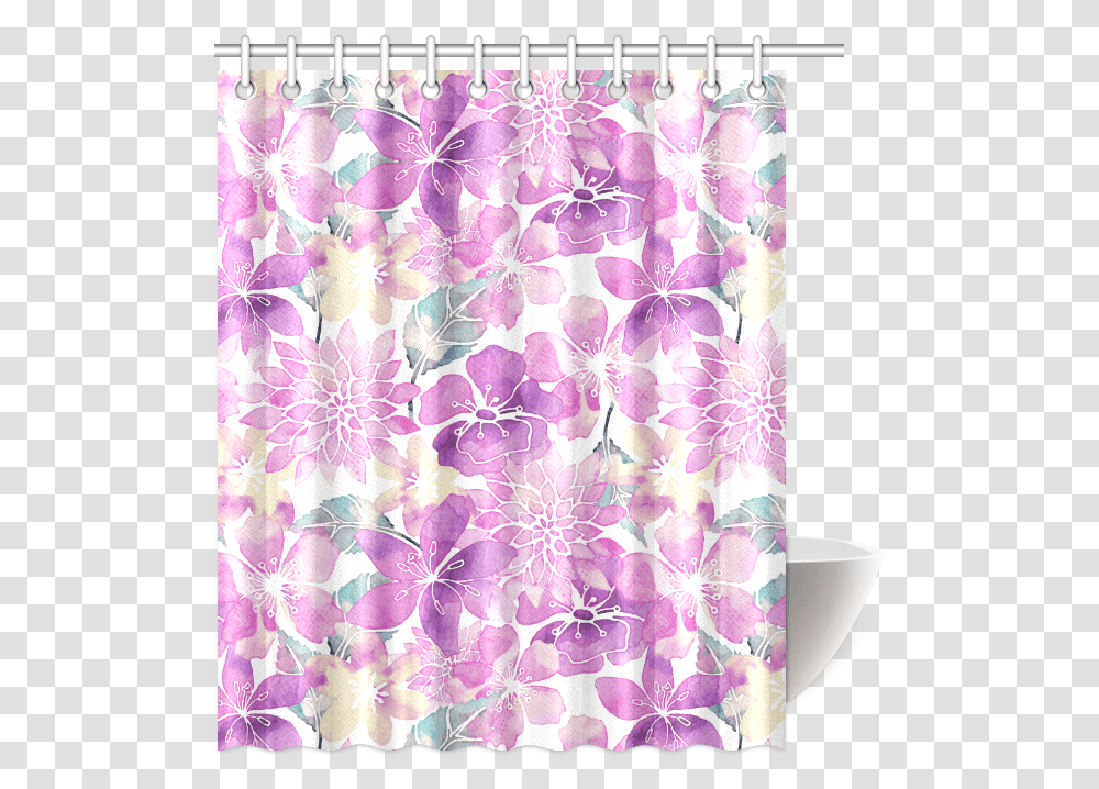 Pastel Watercolor Flower Pattern Shower Curtain 60 Patchwork, Rug, Interior Design, Indoors, Home Decor Transparent Png
