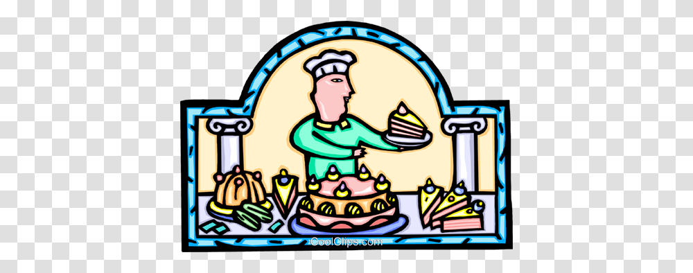 Pastry Chef With Cakes And Pastries Royalty Free Vector Clip Art, Dessert, Food, Cream, Washing Transparent Png