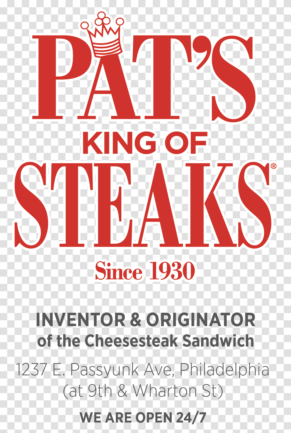 Pat's King Of Steaks Logo, Label, Alphabet, Word Transparent Png