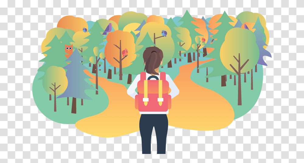 Paths In Summer Ponytail Owl Bird Birds Backpack Fork In The Road Clipart, Person, People Transparent Png