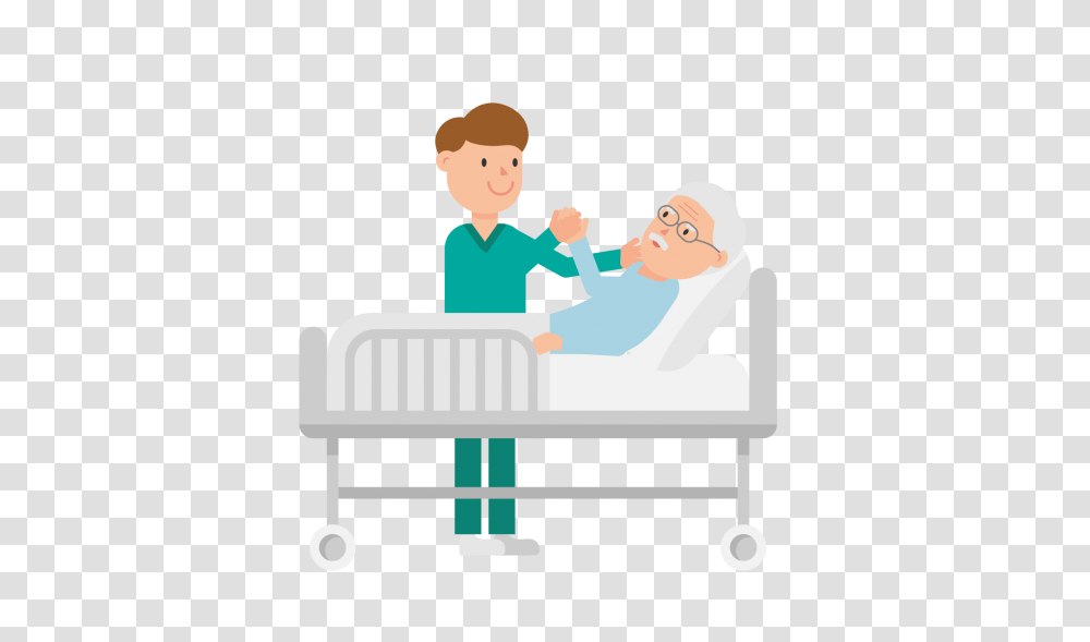 Patient Care Cartoon, Person, Human, Furniture, Crib Transparent Png