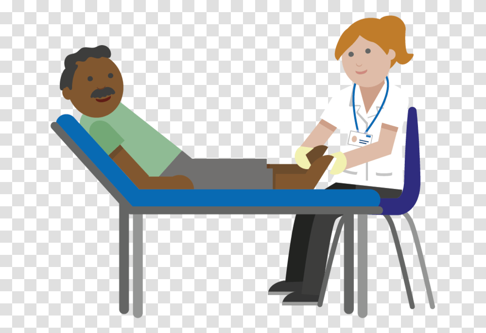 Patient People 2podiatrist With Adult Patient Podiatrist Clipart, Person, Human, Furniture, Table Transparent Png