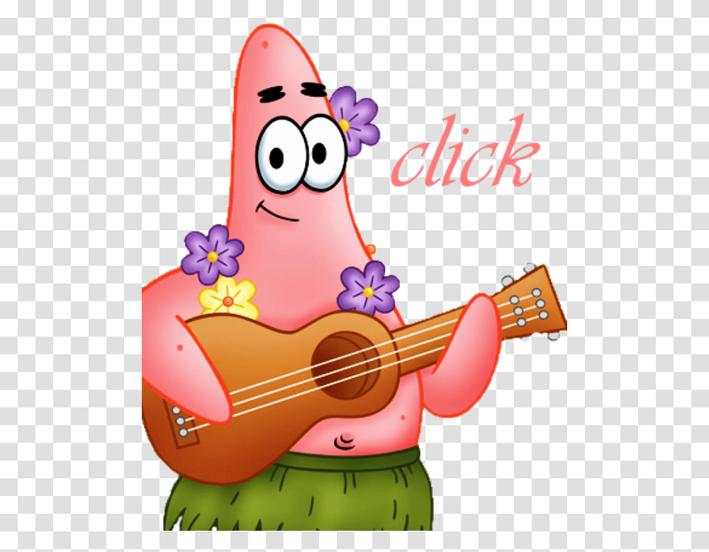 Patrick Star With A Guitar Patrick Star Playing Guitar, Leisure Activities, Musical Instrument, Label, Text Transparent Png