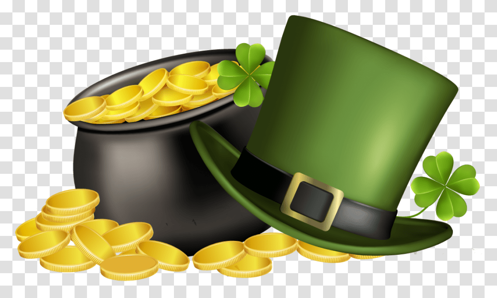 Patricks Day Pot Of Gold Four Leaf Clover And Green Pot Of Gold With 4 Leaf Clover, Apparel, Hat, Sombrero Transparent Png