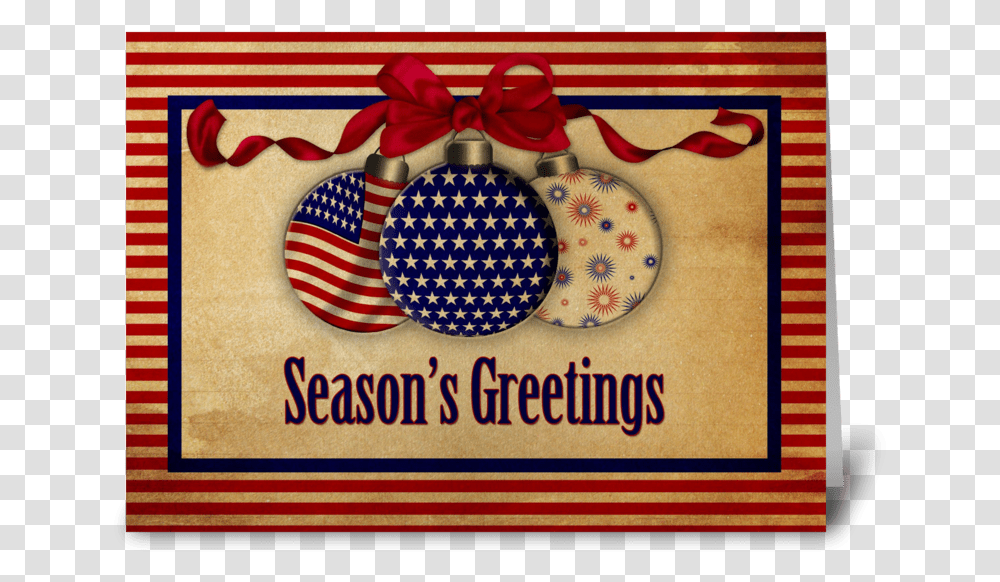 Patriotic Holiday Ornaments Vintage Look Greeting Card American Flag Christmas Card, Apparel, Hat, Applique Transparent Png