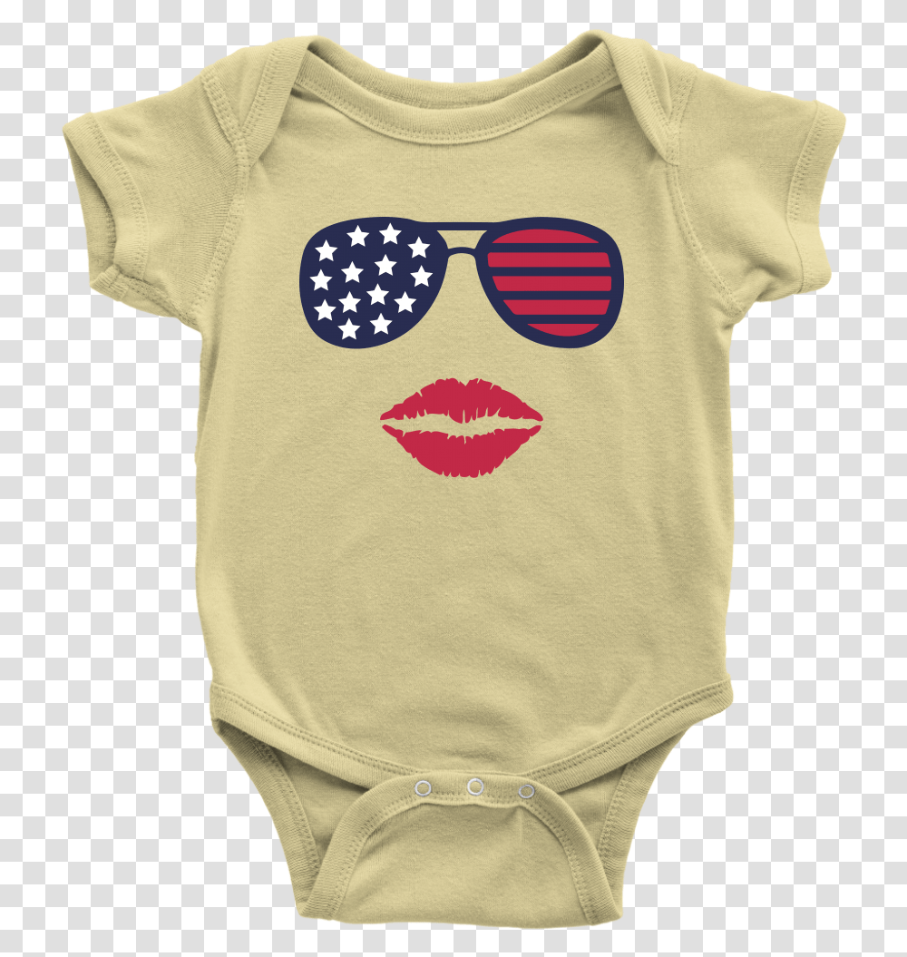 Patriotic Stars Amp Stripes Sunglasses Amp Lips Baby Onesie Baby Shark Birthday Suit Baby, Apparel, T-Shirt, Sleeve Transparent Png