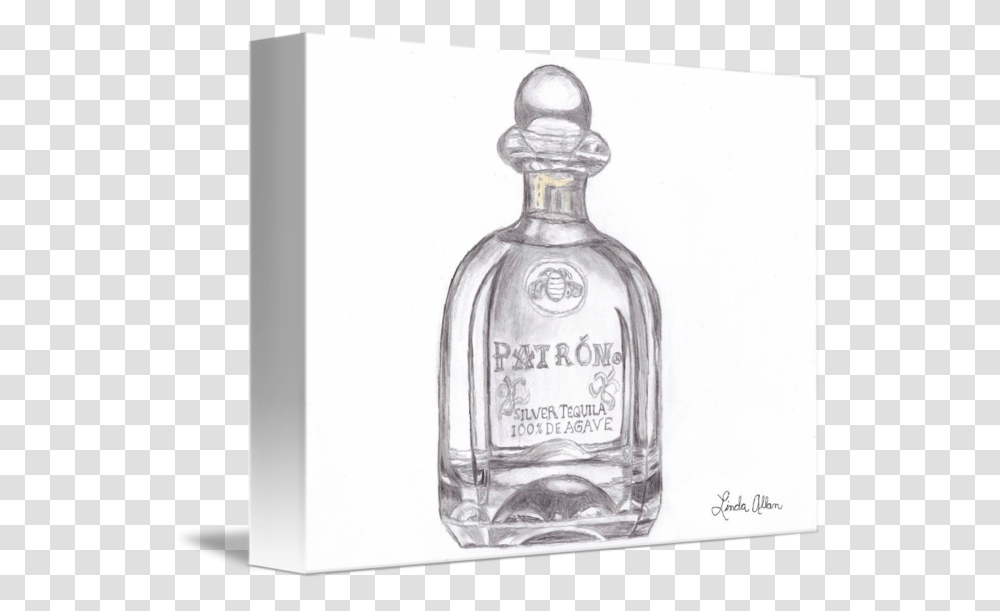 Patron Bottle Pencil Sketch By Linda Allan Clip Royalty Pencil Bottle Sketching Glass, Tequila, Liquor, Alcohol, Beverage Transparent Png