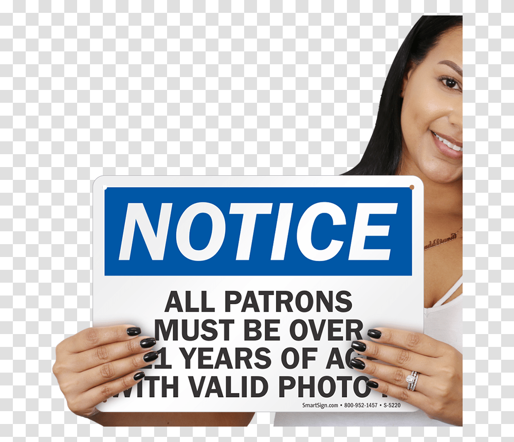 Patrons Over 21 Valid Photo Id Sign Girl, Person, Word, Label Transparent Png