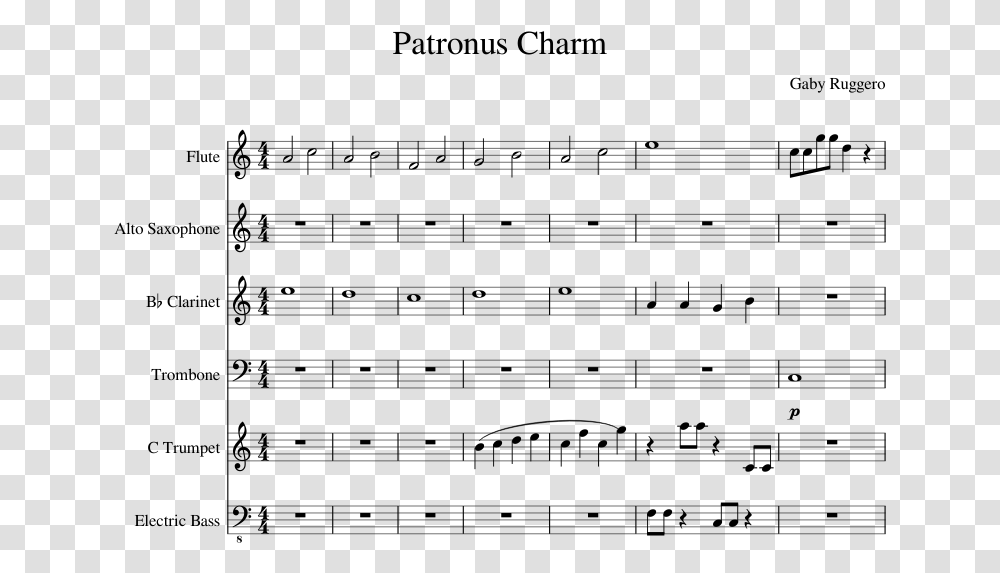 Patronus Charm Sheet Music For Flute Clarinet Alto Cuan Grande Es Dios Partitura, Gray, World Of Warcraft Transparent Png