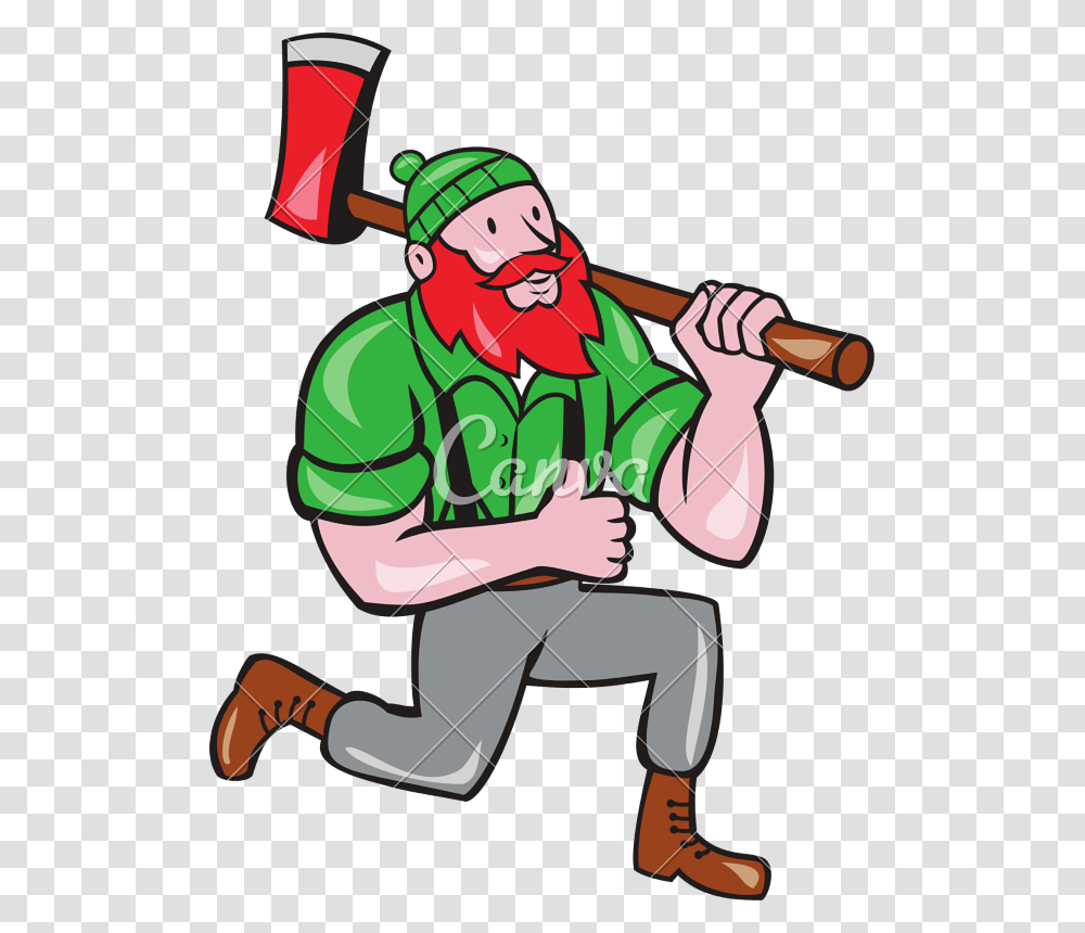 Paul Bunyan Lumberjack Axe Kneeling Cartoon, Person, Human, People, Outdoors Transparent Png