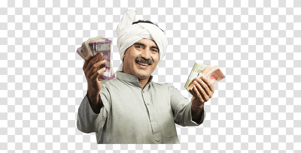 Paul Merchants Gold Loans Tour And Travels Money Indian Farmer With Money, Clothing, Apparel, Person, Human Transparent Png