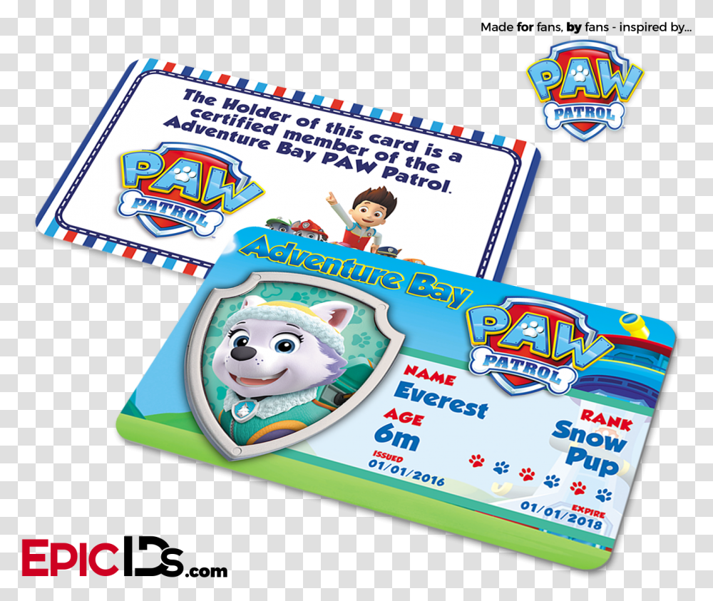Paw Patrol Inspired Adventure Bay Paw Patrol Id Card, Label, Person, Paper Transparent Png