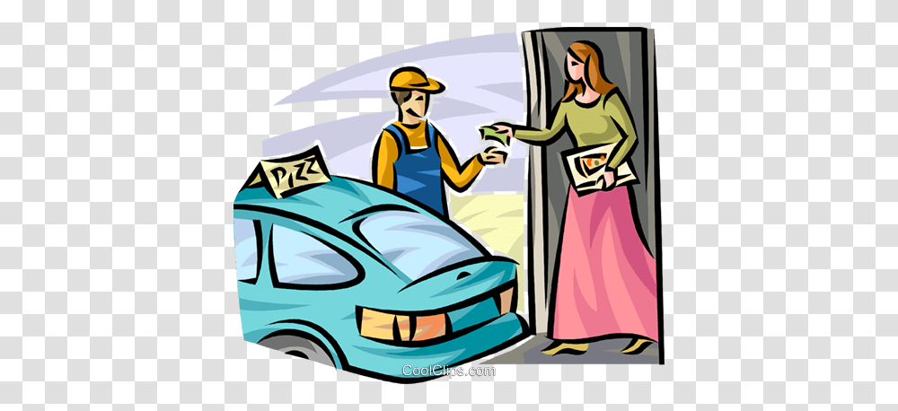 Paying The Delivery Man For A Pizza Royalty Free Vector Clip Art, Helmet, Person, Car, Vehicle Transparent Png