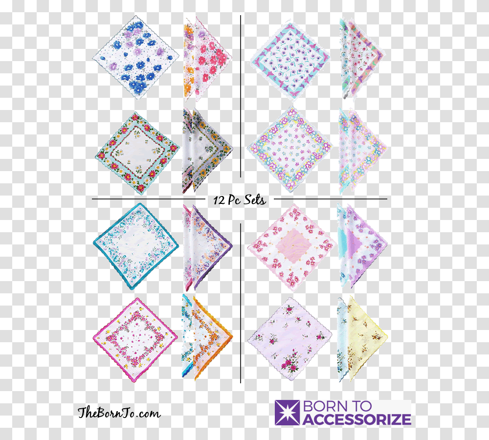 Pc Set Ladies Handkerchiefs With Scalloped Edges Triangle, Quilt, Pattern, Patchwork Transparent Png