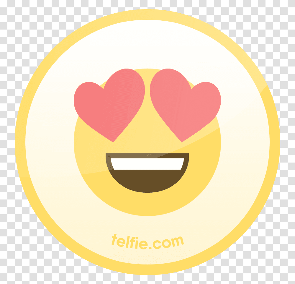 Pcholic New Telfie App Sticker Smiling Face With Heart Circle, Label, Text, Cushion, Food Transparent Png