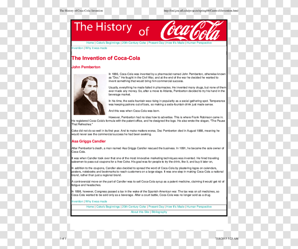 Pdf The History Of Coca Cola Invention Bun Thong Coca Cola, Page, Text, Advertisement, Poster Transparent Png