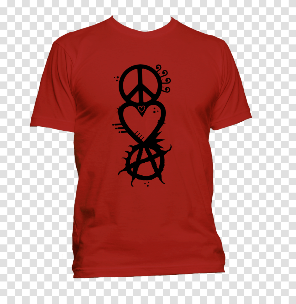 Peace Love Anarchy 2 Mockup Mens Red Family Tshirt For 50th Birthday, Apparel, T-Shirt, Person Transparent Png