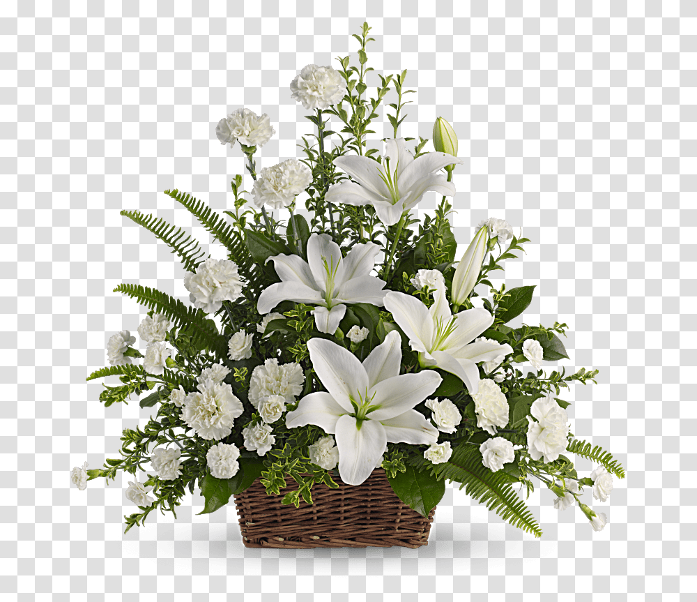 Peaceful White Lilies Basket, Plant, Flower, Blossom, Flower Arrangement Transparent Png