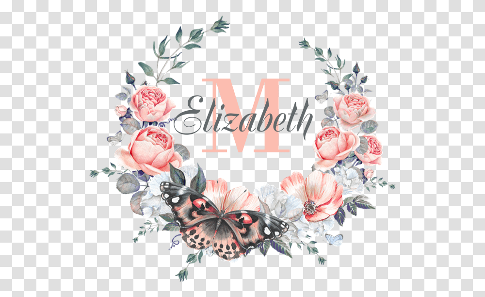 Peach Floral Wreath Monogram Tile Coaster Girly Posters, Floral Design, Pattern Transparent Png