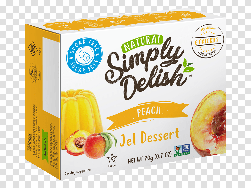 Peach Jelly Simply Delish Jel Dessert Orange, Plant, Fruit, Food, Flyer Transparent Png