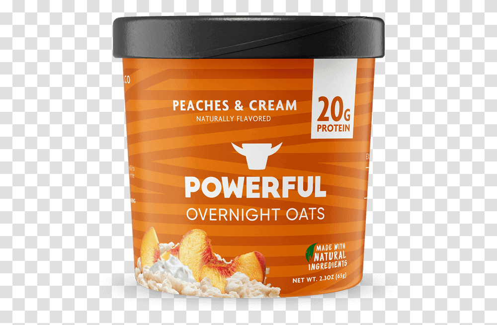 Peaches And Cream Overnight Oats Powerful Overnight Oats, Food, Dessert, Label Transparent Png