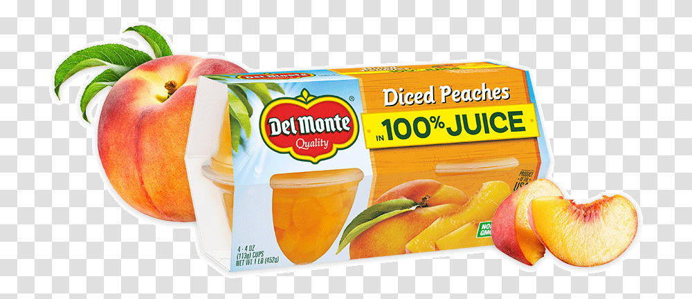 Peaches Fruit Cup Snacks Delmonte Sliced Peaches 100 Calories, Plant, Food, Beverage, Drink Transparent Png