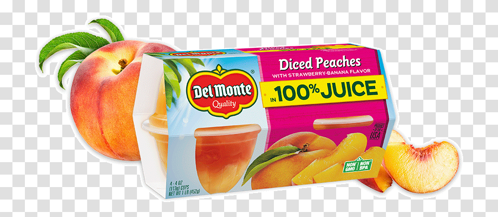 Peaches With Strawberry Banana Flavor Fruit Cup Snacks Del Monte 100 Calories Sliced Peaches, Gum, Food Transparent Png