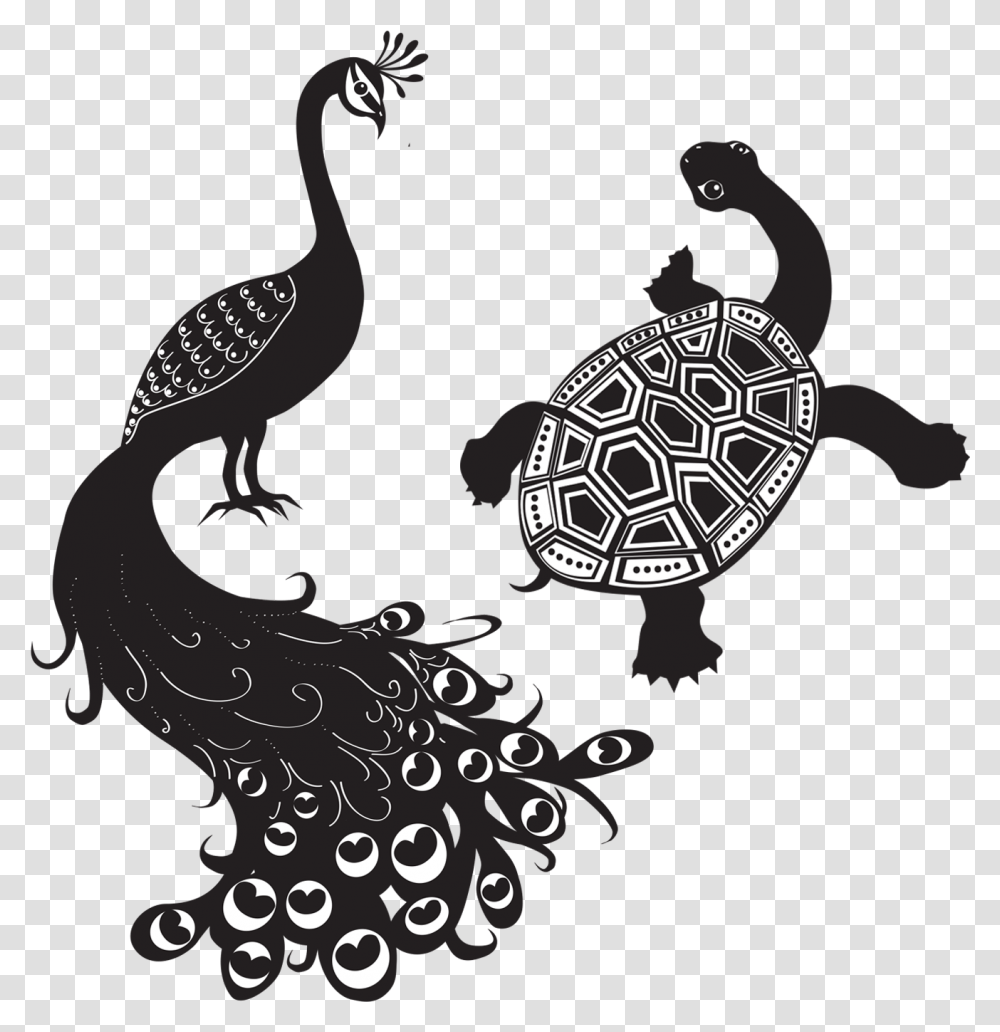 Peacock And The Tortoise Download Peacock And The Tortoise, Animal, Sea Life, Turtle, Reptile Transparent Png