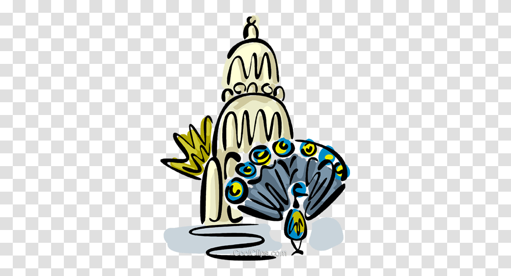 Peacock In Front Of A Temple Royalty Free Vector Clip Art, Outdoors, Nature, Drawing Transparent Png