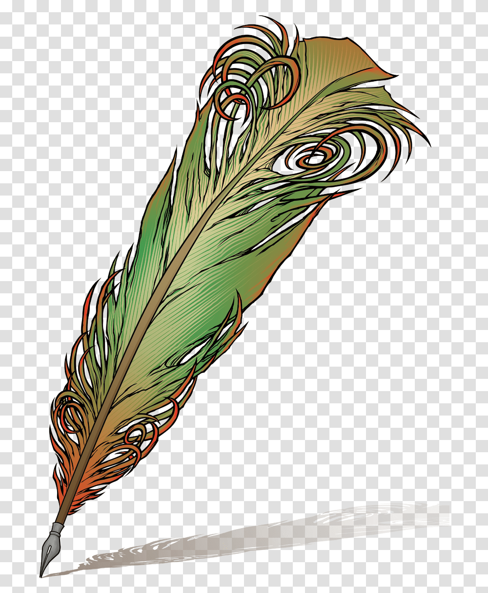 Peacock Leaf Feather Pen Quill Clipart, Plant, Bird, Animal, Bottle Transparent Png