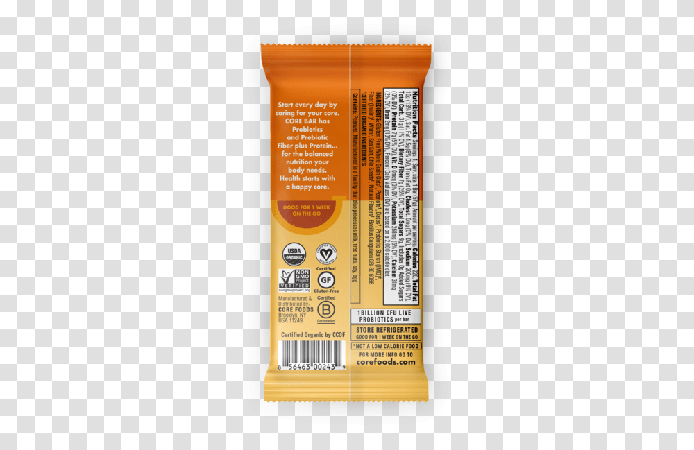 Peanut Butter 8 Bars 2 Oz Core Bars Nutrition, Label, Text, Menu, Bottle Transparent Png
