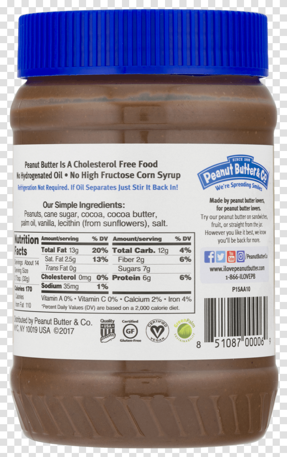 Peanut Butter Co Chocolate Nutrition, Menu, Food, Label Transparent Png