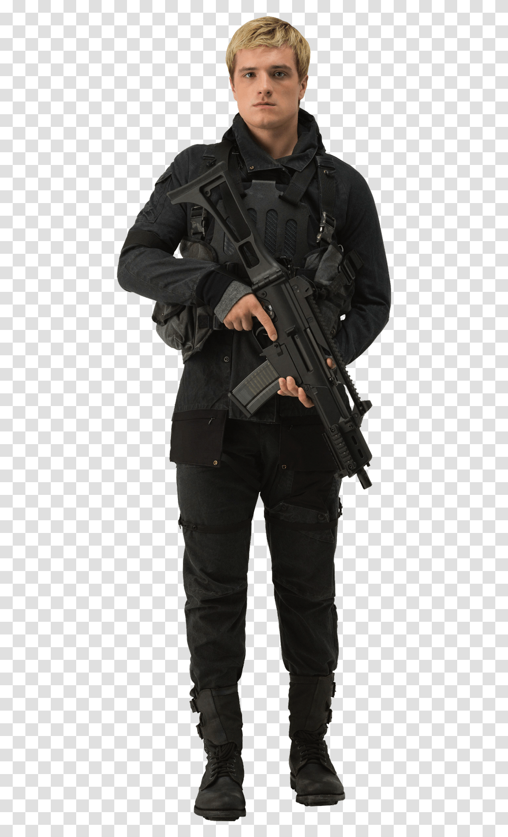 Peeta Hunger Games Rifle, Person, Overcoat, Military Transparent Png