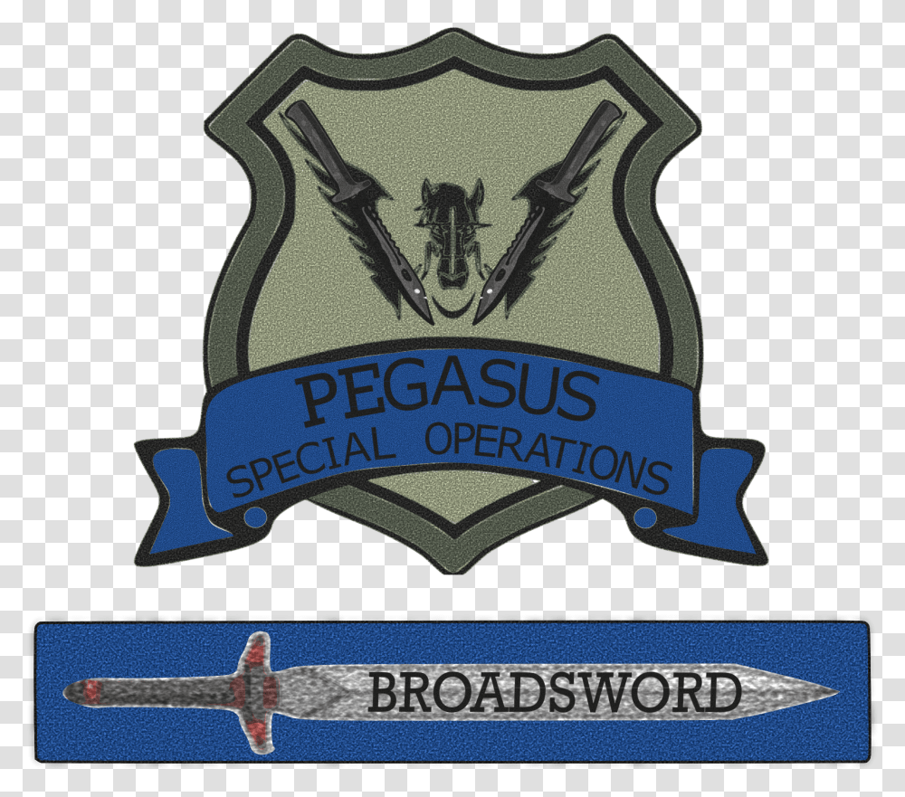 Pegasus Blue Team Broadsword Emblem, Logo, Trademark, Badge Transparent Png