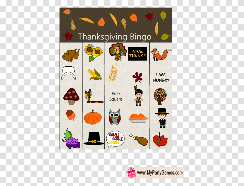 Peintable Thanksgiving Bingo Cards, Game, Bird, Animal, Gambling Transparent Png