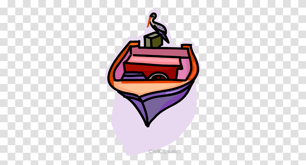 Pelican Sitting On A Power Boat Royalty Free Vector Clip Art, Vehicle, Transportation, Bag, Rowboat Transparent Png