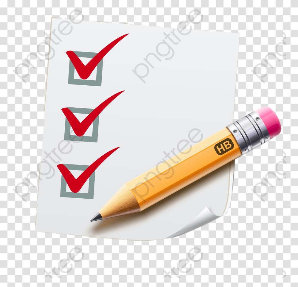 Pen Checklist, Pencil, Rubber Eraser Transparent Png