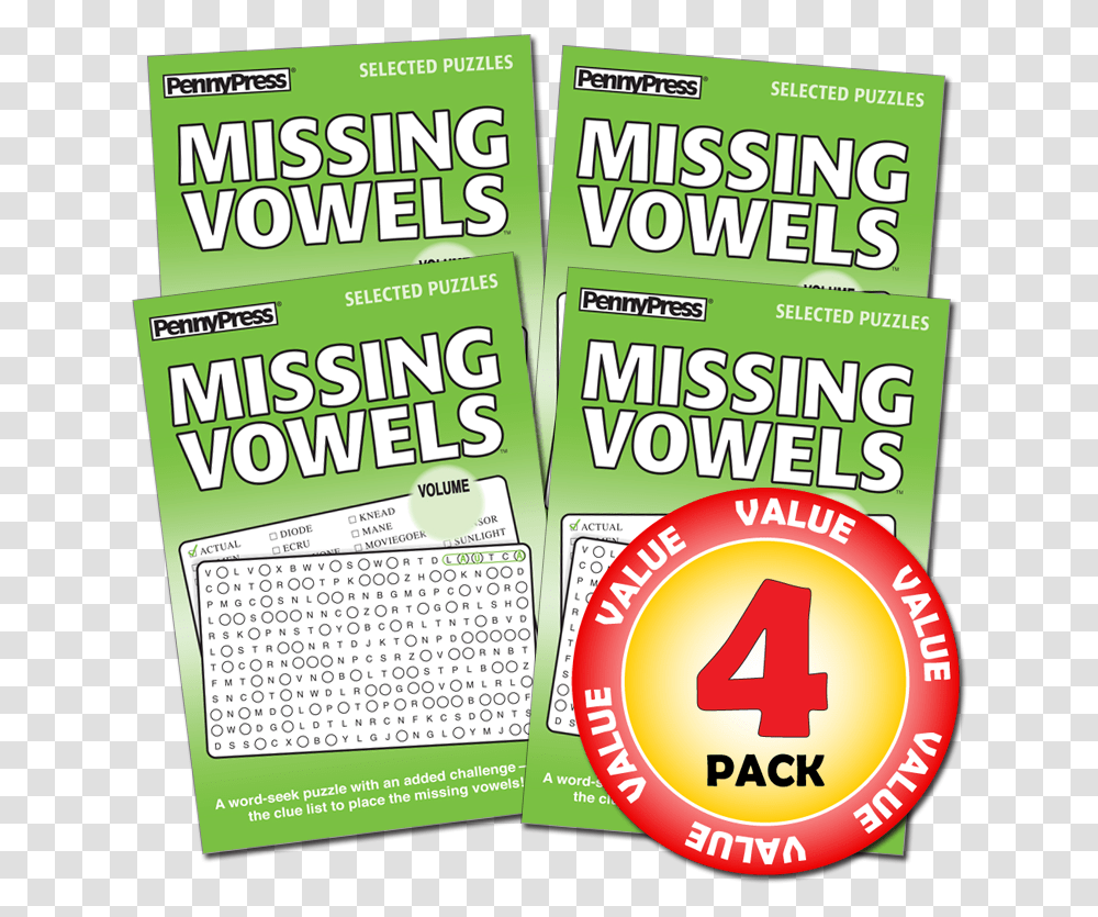 Penny Dell Favorite Missing Vowels Word Seek 4 Pack Carmine, Flyer, Poster, Paper, Advertisement Transparent Png