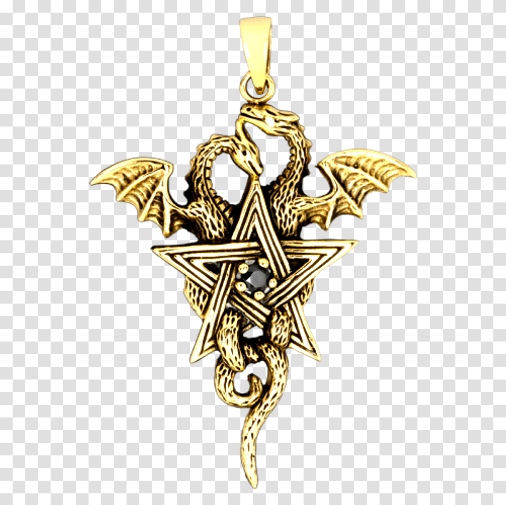 Pentagram With Dragons Bronze Pendant, Gold, Symbol, Cross, Star Symbol Transparent Png